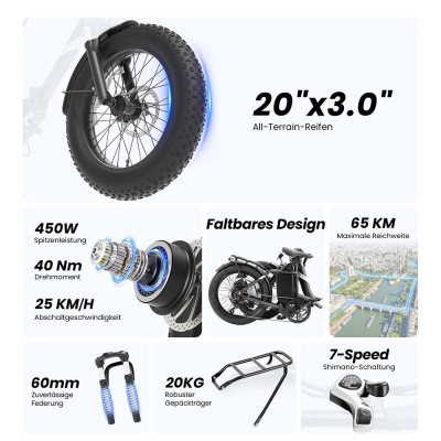 Touroll S3 Step-Thru Klapp-Fatbike City E-Bike 13Ah 65 km Reichweite Rot