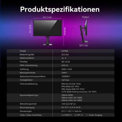 TITAN ARMY G2785S QD-OLED Gaming Monitor 240Hz QHD