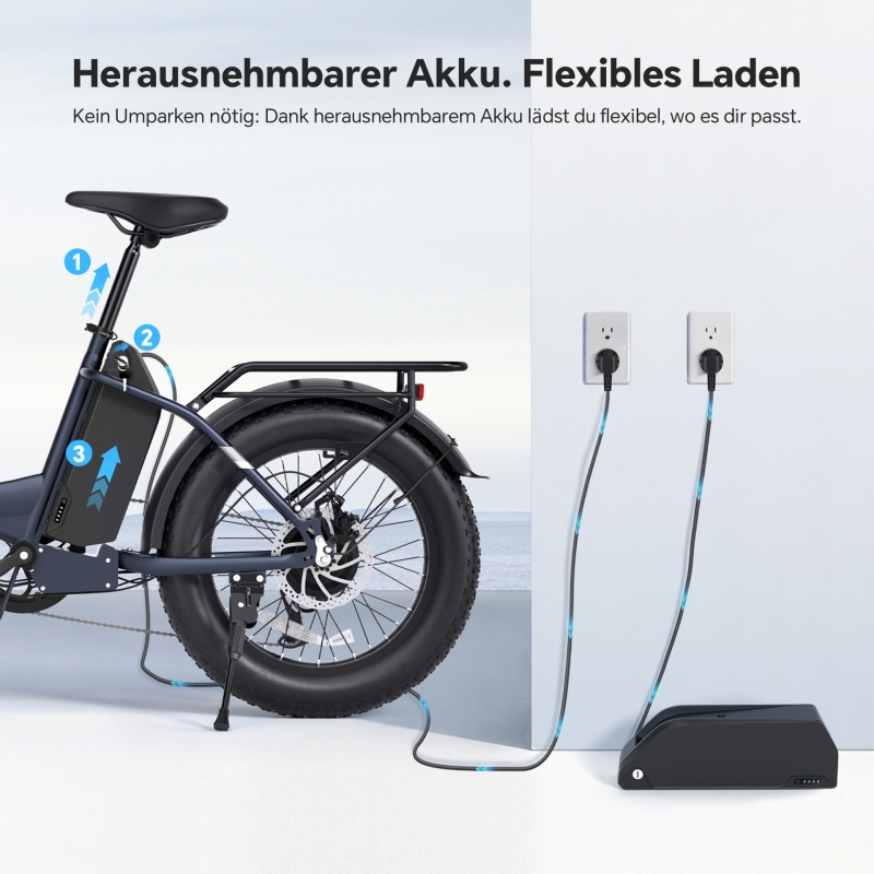 Touroll S2 Klapp-E-Bike 20 Zoll Fatbike 150km Reichweite
