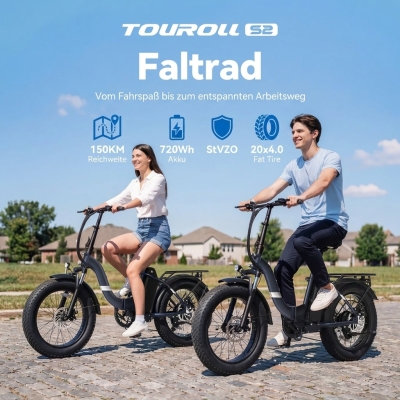 Touroll S2 Blau EU-Stecker Step-Thru 20 Zoll 48V15Ah 250W E-Bike 2