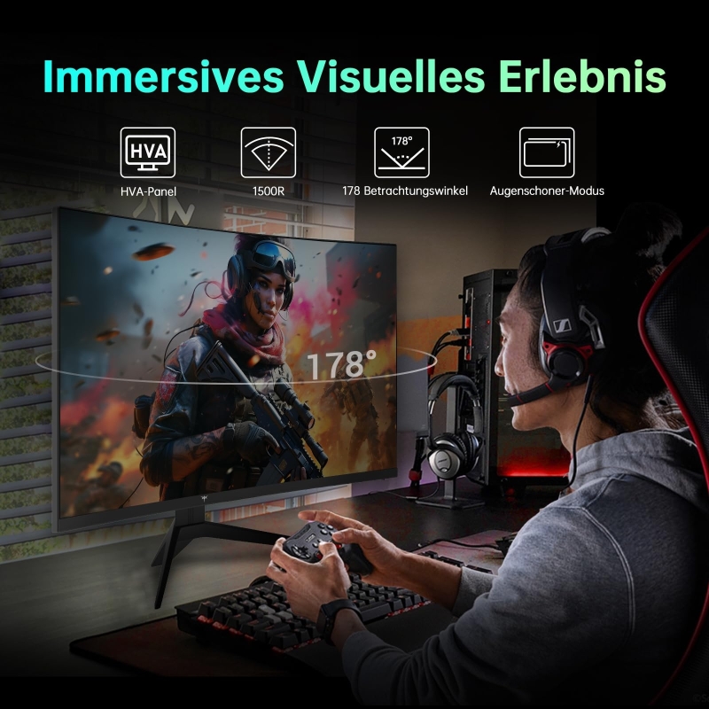 KTC H32S17 Curved Gaming-Monitor 32 Zoll QHD 2560 × 1440 180Hz 1500R HVA-Panel