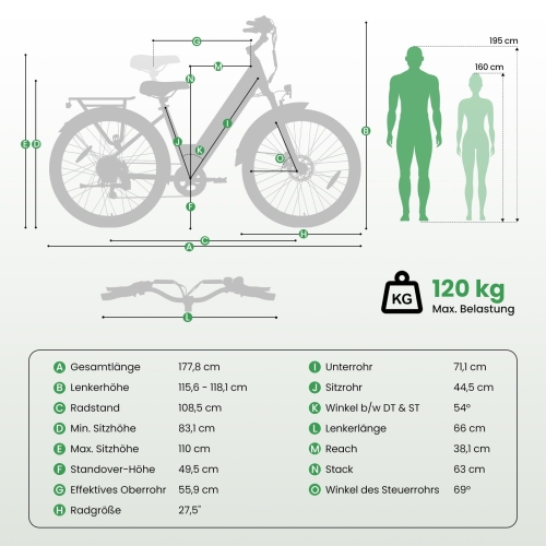 Touroll J1 Trekking E-Bike 27,5" 100km Reichweite 250W StVZO 45 Nm