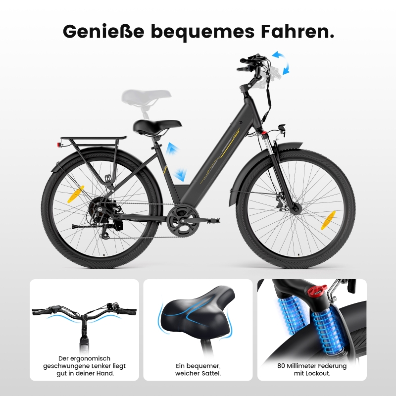 Touroll J1 Trekking E-Bike 27,5" 100km Reichweite 250W StVZO 45 Nm