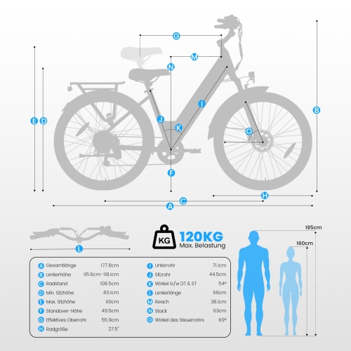 Touroll J1 Trekking E-Bike 27,5" 100km Reichweite 250W StVZO 45 Nm