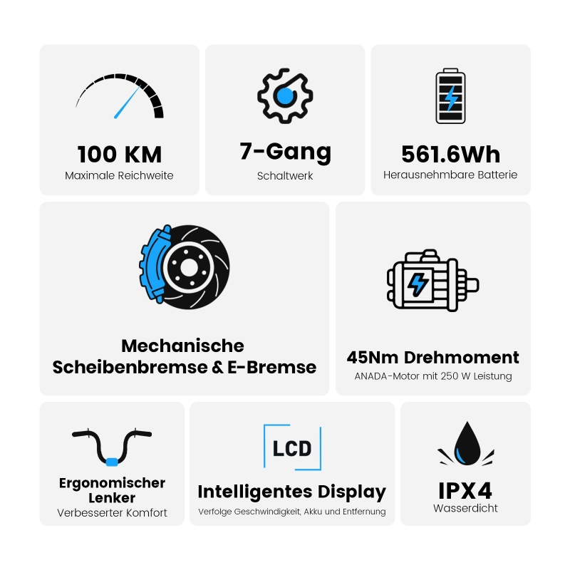 Touroll J1 Trekking E-Bike 27,5" 100km Reichweite 250W StVZO 45 Nm