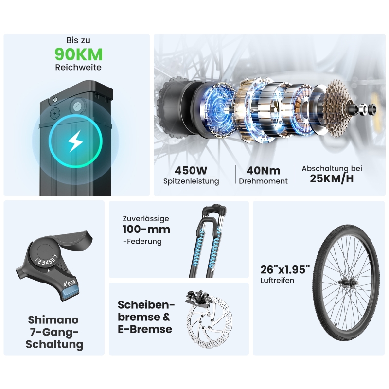 Touroll B1 City E-Bike 26 Zoll Step-Through 250W 90 km Reichweite