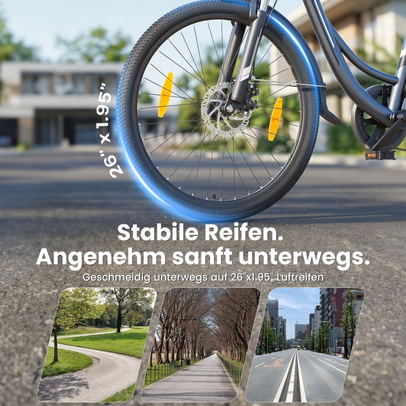 Touroll B1 City E-Bike 26 Zoll Step-Through 250W 90 km Reichweite