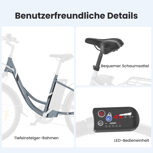 Touroll B1 City E-Bike 26 Zoll Step-Through 250W 90 km Reichweite