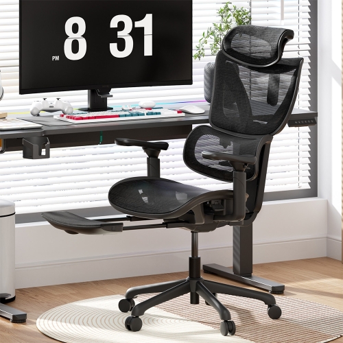 ACGAM CG-5245M Ergonomischer Bürostuhl mit mit verstellbarer Lordosenstütze Fußstütze