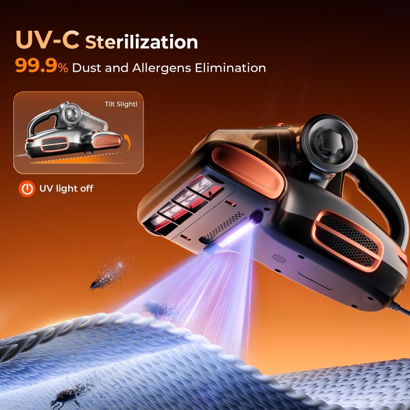 JIGOO T600 Matratzenstaubsauger mit Aroma-System 700W UV‑C 60°C Heißluft Grau
