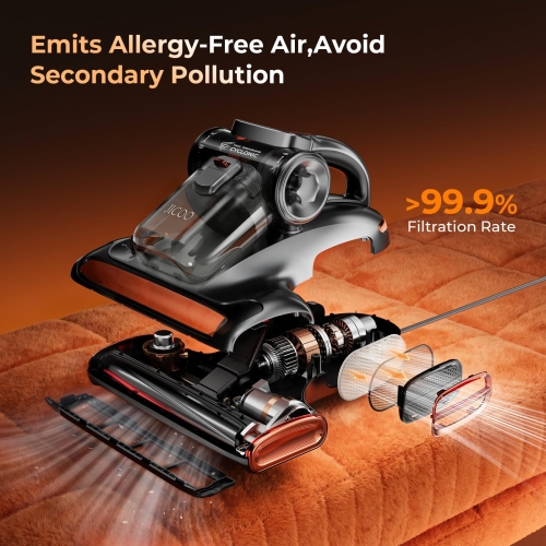 JIGOO T600 Matratzenstaubsauger mit Aroma-System 700W UV‑C 60°C Heißluft Grau