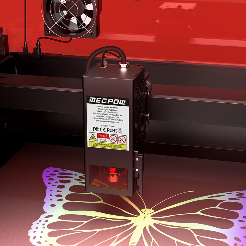 Mecpow X4 Pro 22W Laser-Graviermaschine mit eingebauter Kamera  Acryl-Schutzabdeckung und FDA-Klasse-1-Zertifizierung