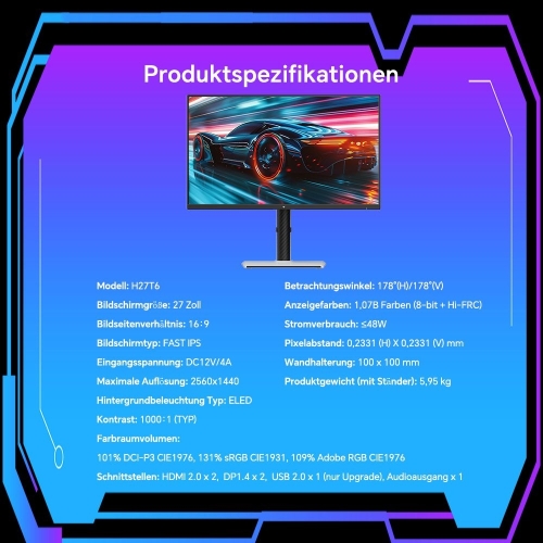 KTC H27T6 27 Zoll QHD Gaming Monitor 210Hz Fast IPS