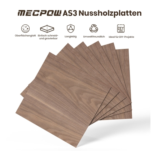 Mecpow AS3 Walnussholz Platten 300×300 mm 12er Set