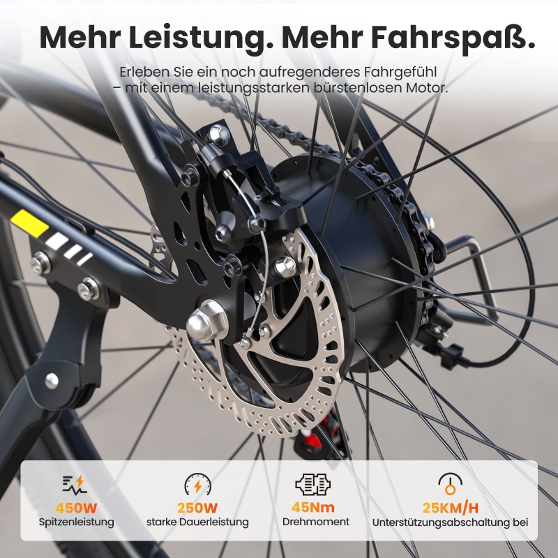 Touroll U1 Step-over 26" E-Mountainbike 65 km Reichweite 45 Nm StVZO