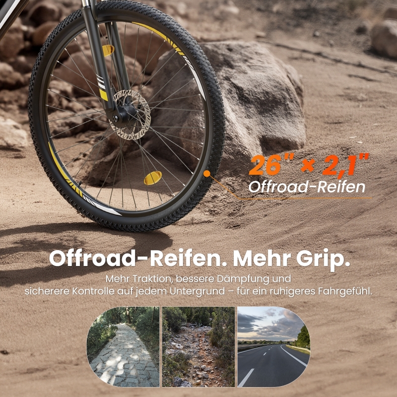 Touroll U1 Step-over 26" E-Mountainbike 65 km Reichweite 45 Nm StVZO