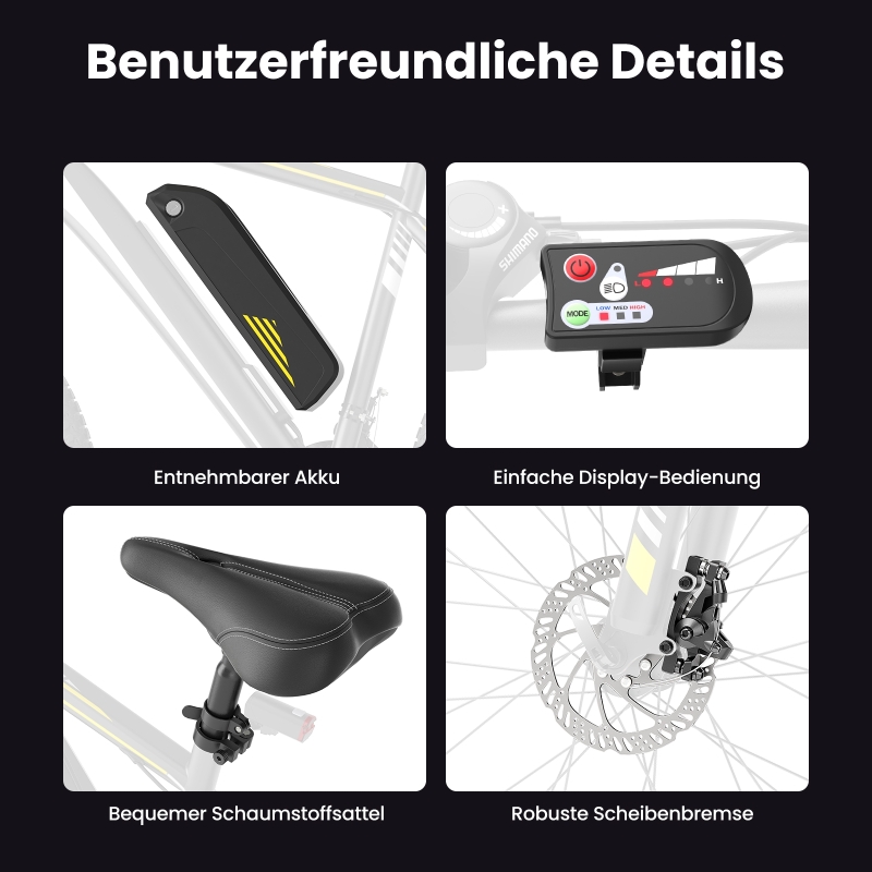 Touroll U1 Step-over 26" E-Mountainbike 65 km Reichweite 45 Nm StVZO