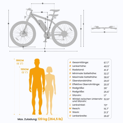 Touroll U1 Step-over 26" E-Mountainbike 65 km Reichweite 45 Nm StVZO