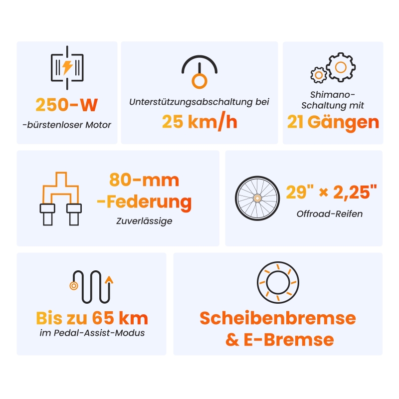 Touroll U1 Step-over E-Mountainbike 29 Zoll 250W Shimano StVZO