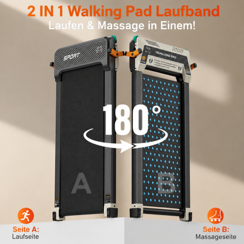 Akluer 520A-A beidseitiges Laufband mit Shiatsu-Fußmassagegerät  2 5 PS leiser Motor  330 lbs maximale Kapazität  LED-Anzeige  2