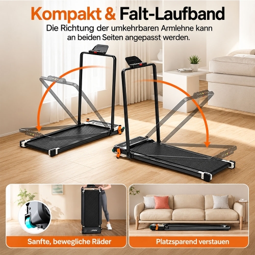 Akluer 520A-B beidseitig faltbares Laufband mit Griff  2 5PS leiser Motor  4MPH maximale Geschwindigkeit  150kg Tragfähigkeit  D 2