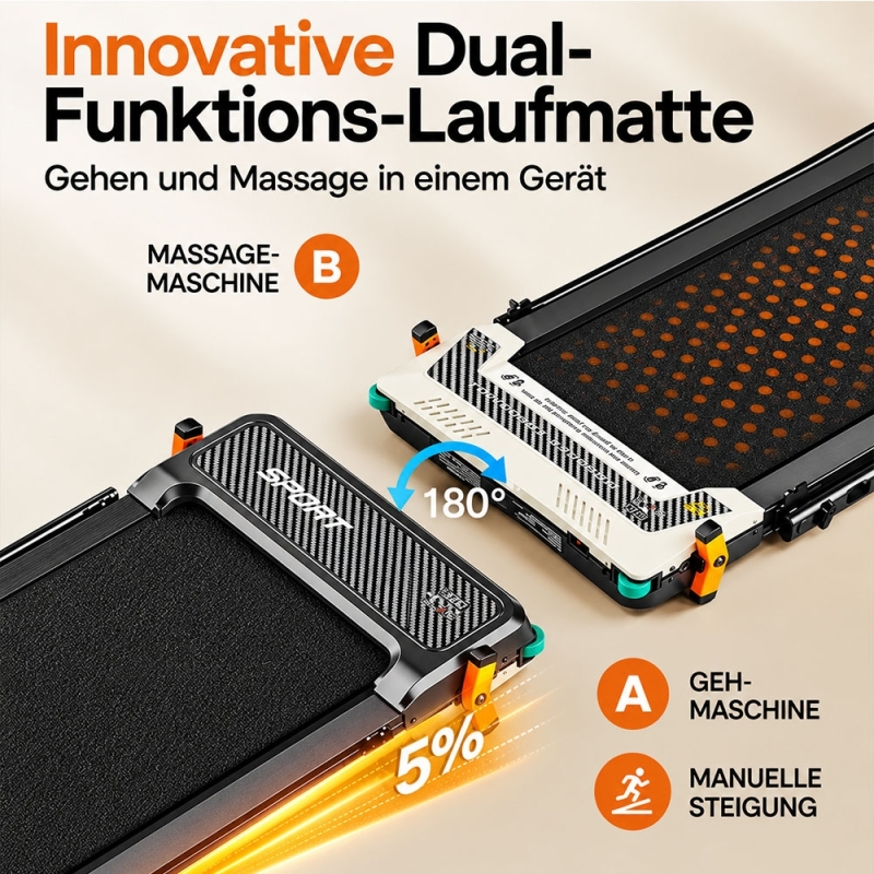 AKLUER 520A-B 2-in-1 Laufband mit Handlauf & Fußmassage