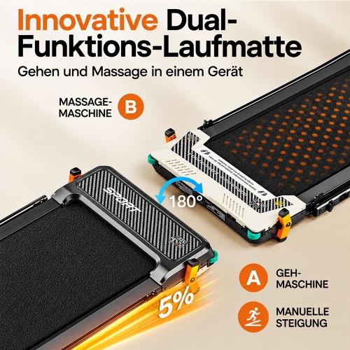 AKLUER 520A-B 2-in-1 Laufband mit Handlauf & Fußmassage
