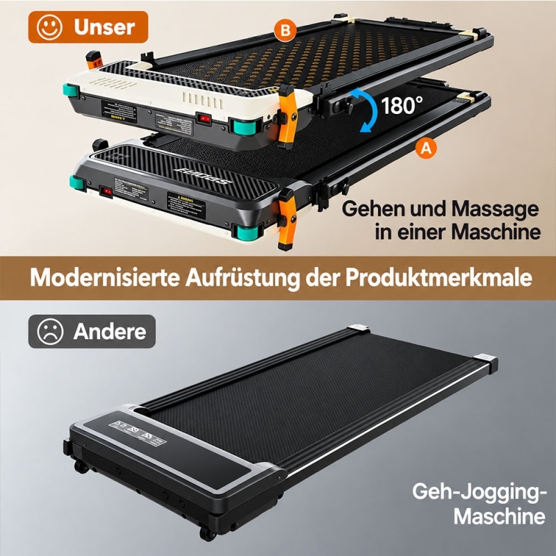AKLUER 520A-B 2-in-1 Laufband mit Handlauf & Fußmassage