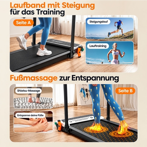 AKLUER 520A-B 2-in-1 Laufband mit Handlauf & Fußmassage