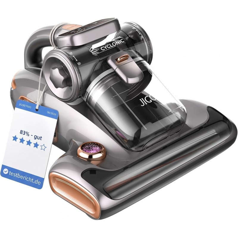 JIGOO T600 Milbensauger mit Aroma-System 700W UV‑C 60°C Heißluft Grau