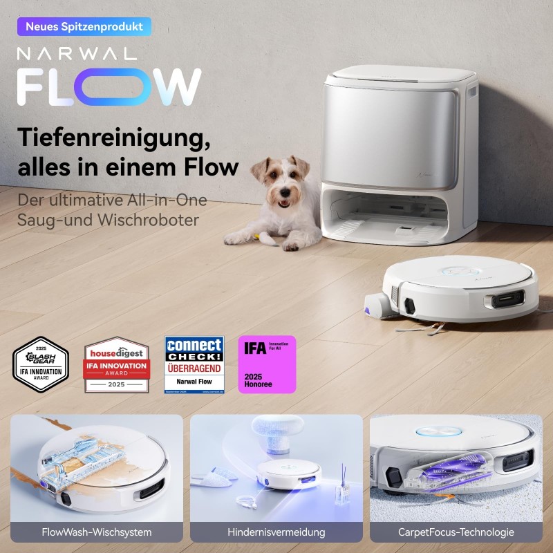 NARWAL Flow Saugroboter mit Wischfunktion 22.000 Pa Saugkraft