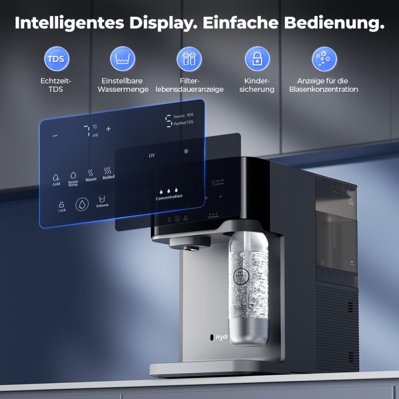 Hydrofast C300 RO Arbeitsplatten-Wasserreiniger  Eis- und Sprudelwasserspender  6-stufige Filterung mit UV-Sterilisation  5L Ro