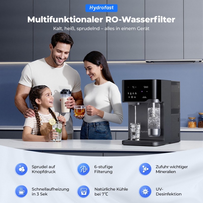 Hydrofast C300 RO-Tischwasserfilter mit Sprudelfunktion, 6-stufiger Filtration & UV-Sterilisation