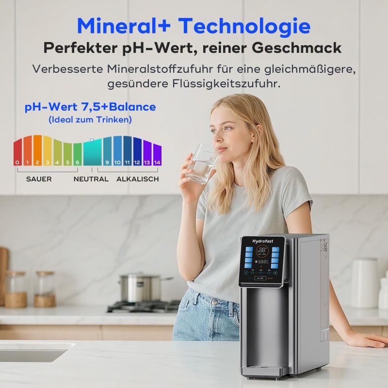 Hydrofast W100 Arbeitsplatten Wasserreiniger – RO Wasserfilter mit UV, 8 Temperaturen, 4L Tank