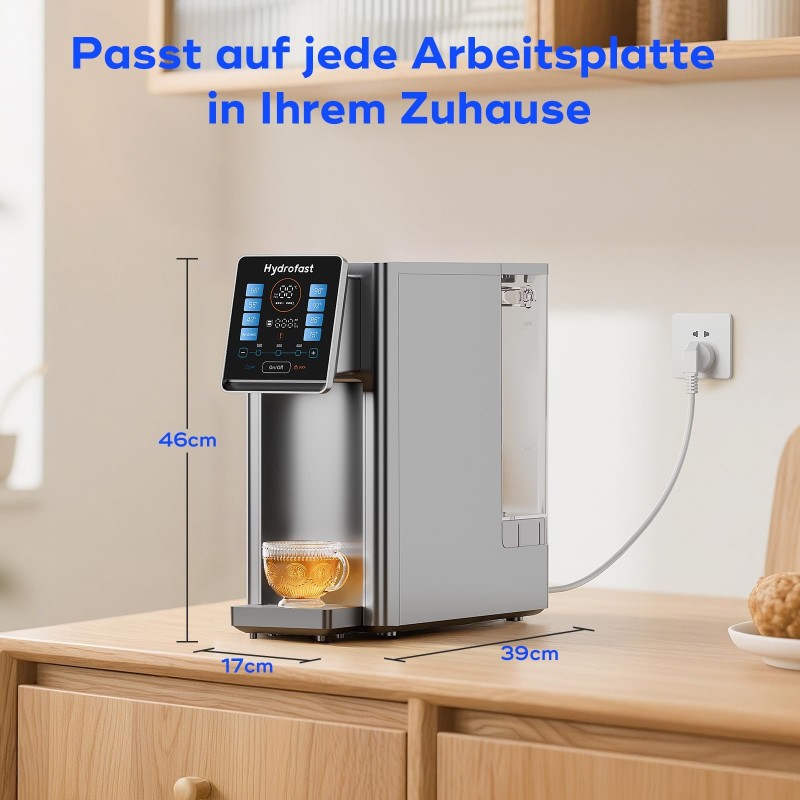 Hydrofast W100 Arbeitsplatten Wasserreiniger – RO Wasserfilter mit UV, 8 Temperaturen, 4L Tank