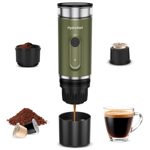 Hydrofast PO-100 Tragbarer Espressobereiter  9600mAh Batteriebetrieben  20-Bar Druck  2-in-1 Kaffeemaschine für Kapseln/Gemahl