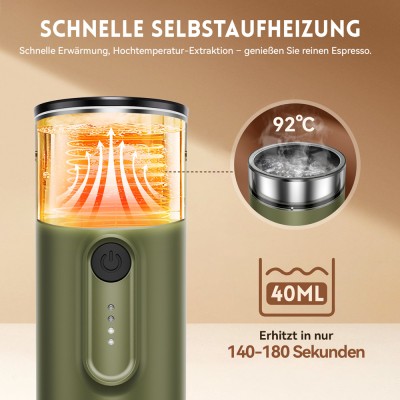 Hydrofast PO-100 Tragbarer Espressobereiter  9600mAh Batteriebetrieben  20-Bar Druck  2-in-1 Kaffeemaschine für Kapseln/Gemahl