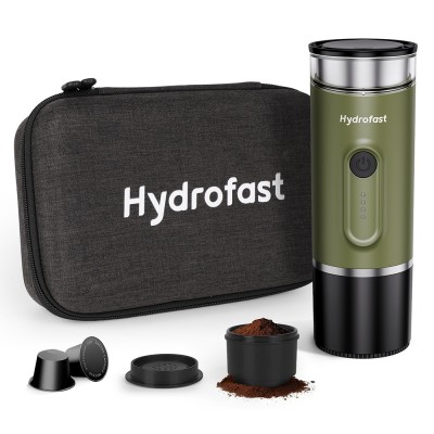 Hydrofast PO-100 Tragbarer Espressobereiter  9600mAh Batteriebetrieben  20-Bar Druck  2-in-1 Kaffeemaschine für Kapseln/Gemahl