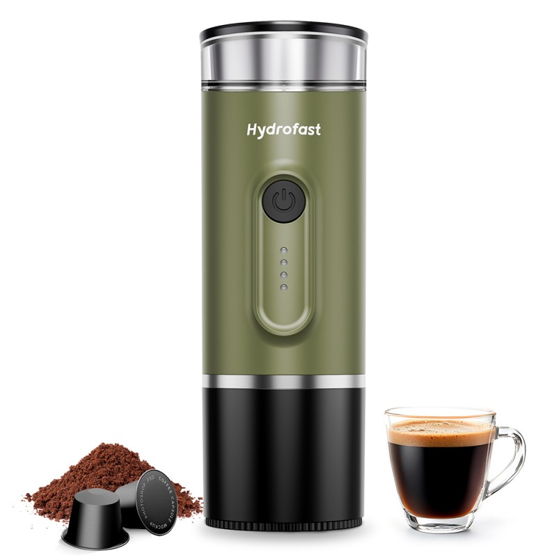 Hydrofast PO-100 Tragbarer Espressobereiter  9600mAh Batteriebetrieben  20-Bar Druck  2-in-1 Kaffeemaschine für Kapseln/Gemahl