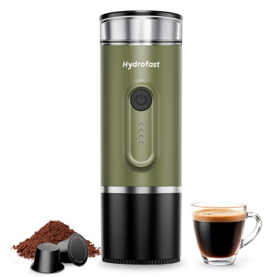 Hydrofast PO-100 Tragbarer Espressobereiter  9600mAh Batteriebetrieben  20-Bar Druck  2-in-1 Kaffeemaschine für Kapseln/Gemahl