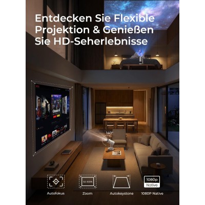 ETOE Starfish Plus Google TV Beamer – Mini Projektor mit 140° Rotation, Auto-Keystone