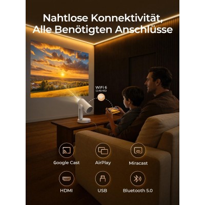 ETOE Starfish Plus Google TV Beamer – Mini Projektor mit 140° Rotation, Auto-Keystone