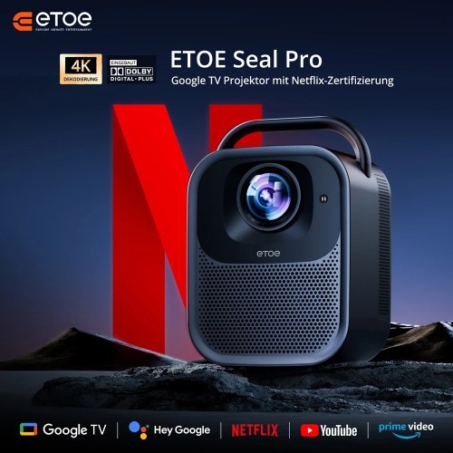 ETOE Seal Pro Beamer 2026 – 1080p Google TV Projektor mit 1300 ANSI Lumen & Auto Fokus 2