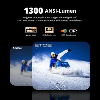 ETOE Seal Pro Beamer 2026 – 1080p Google TV Projektor mit 1300 ANSI Lumen & Auto Fokus