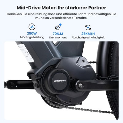 Touroll Urbano 3 E-Bike 250W Mittelmotor Blau 27,5 Zoll Pendler E Bike mit 120 km Reichweite