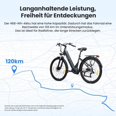 Touroll Urbano 3 E-Bike 250W Mittelmotor Blau 27,5 Zoll Pendler E Bike mit 120 km Reichweite