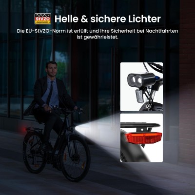 Touroll Urbano 3 E-Bike 250W Mittelmotor Blau 27,5 Zoll Pendler E Bike mit 120 km Reichweite