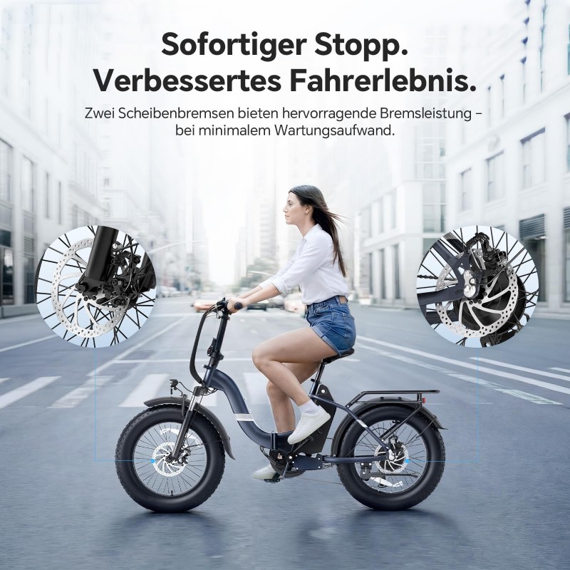 Touroll S2 Klapp-E-Bike 20 Zoll Fatbike 150km Reichweite StVZO