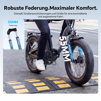 Touroll S2 Klapp-E-Bike 20 Zoll Fatbike 150km Reichweite StVZO