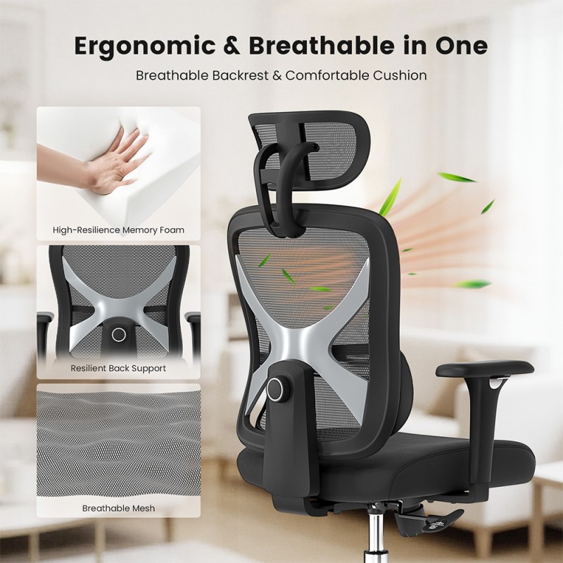 ACGAM CG-5345M Ergonomischer Stuhl  90–130 °    Verstellbare Rückenlehne  3D-Armlehnen  2D-Kopfstütze  Lendenwirbelstütze